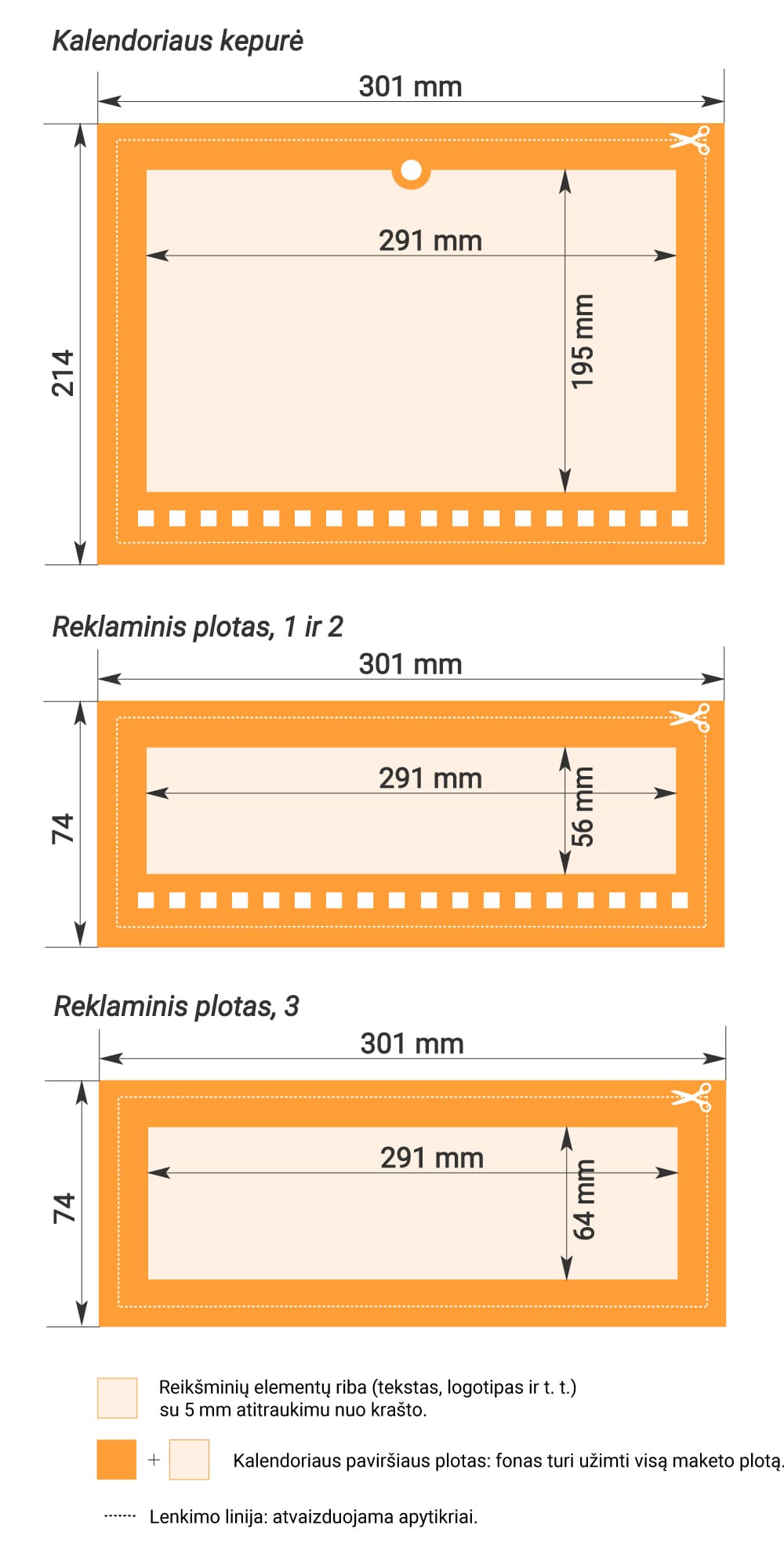 Reikalavimai ketvirčio kalendorių „Trio“ maketams 