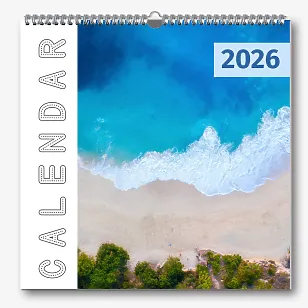 Kalendoriaus šablonas su kelionių nuotraukomis