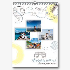 Kalendoriaus šablonas su kelionių nuotraukomis
